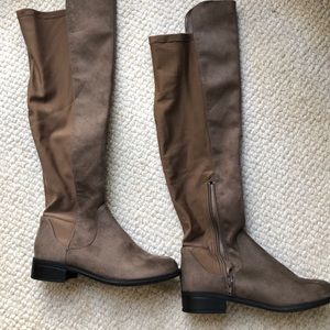 Brown faux suede knee boots